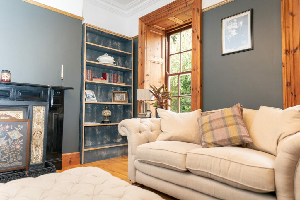 Seating area and view of the gardens from the limepark cottages