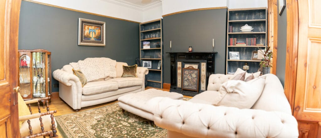 Cozy living area in the limepark cottages